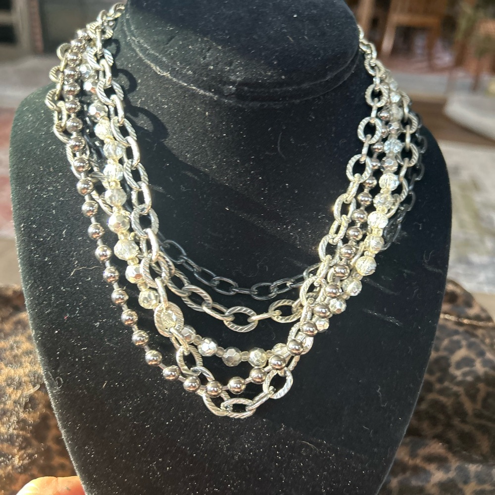 Cookie Lee Silver Toned and Pearl Multi-Strand Necklace